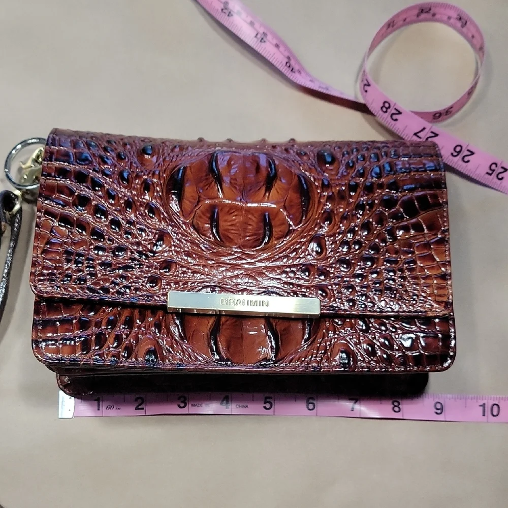 Brahmin's Genuine Leather Pecan Signature Crocodile Embossed Leather Handbag